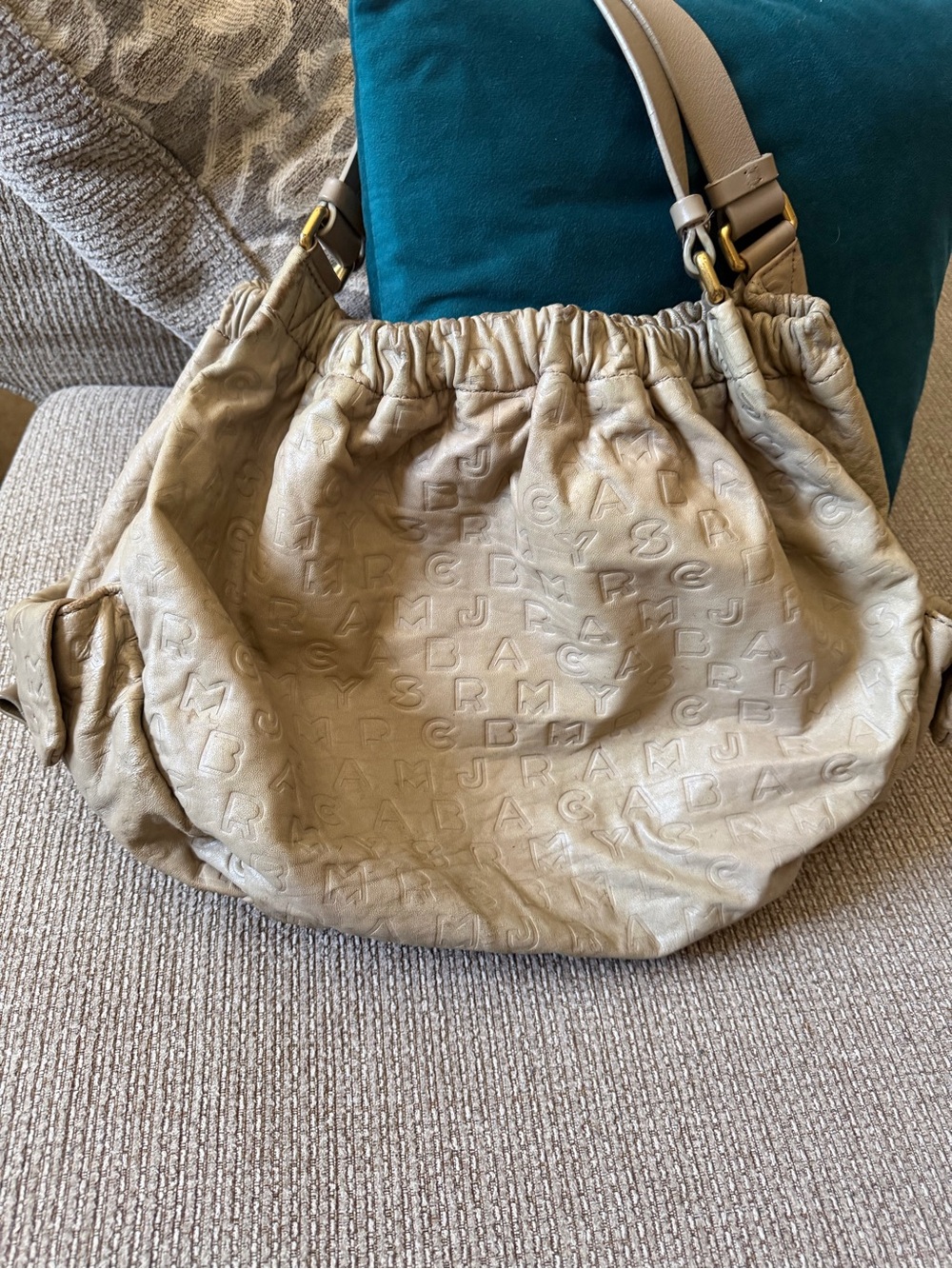Marc Jacobs Beige Leather Embossed Hobo Bag